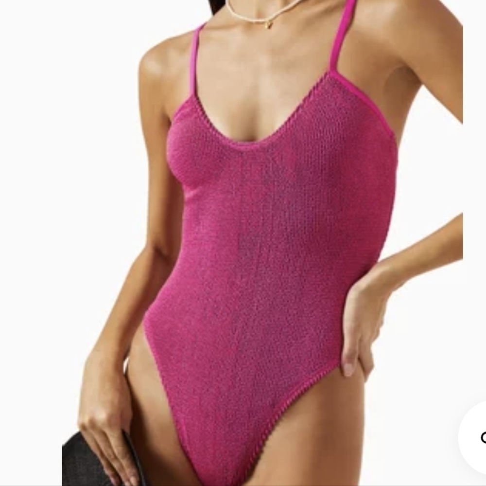 NWT Good American Women Fuschia Sculp Pink One Piece Swim Sz 00/0 XXS/XS